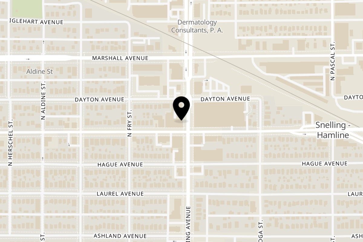 Map showing the location of The Naughty Doner on 181 Snelling Ave N in St Paul